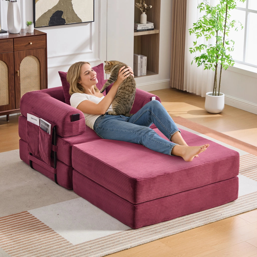 Poltrona Relax con Poggiapiedi e Cuscino ¨C MINIMAL ¨C Tessuto a Coste, Struttura in Metallo
