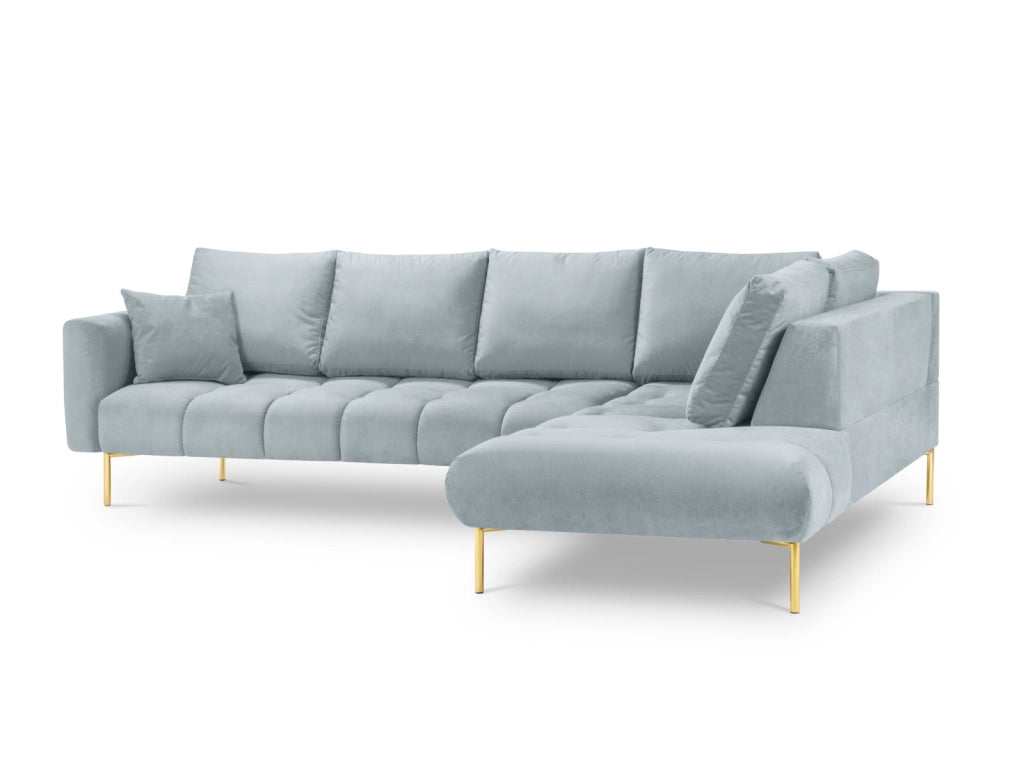 Cosmopolitan Design - Divano angolare destro "Hastings" 5 posti in velluto azzurro 