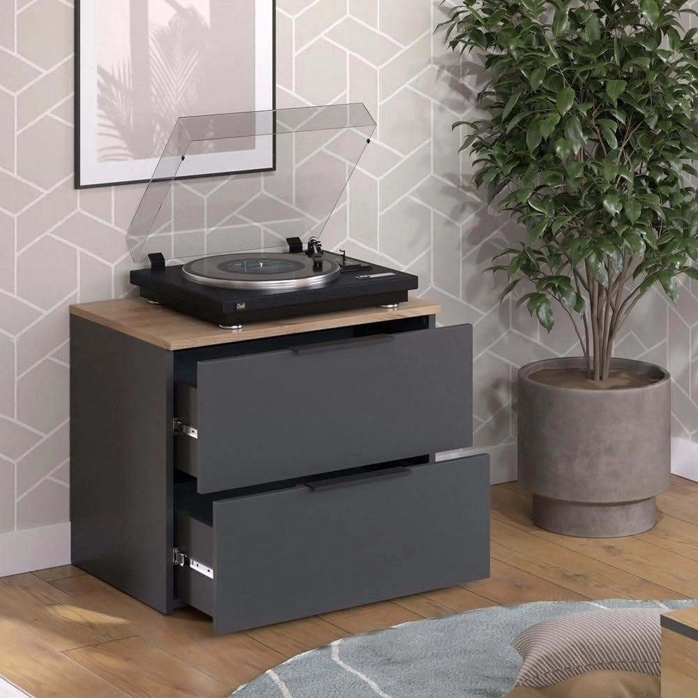 Credenza Wido, Antracite, 60 x 50 cm con 2 cassetti, per riporre abiti e oggetti di uso quotidiano