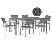 Set da pranzo da giardino grigio con piano in granito grigio 6 posti 180 x 90 cm