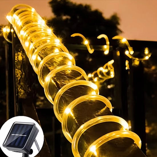 Snoe di luce solare, 100 LED, 10 m, luce solare per esterni, impermeabile, adatto per Natale, giardino, terrazza, vialetto, recinzione, albero e giardino posteriore (luce bianca calda)
