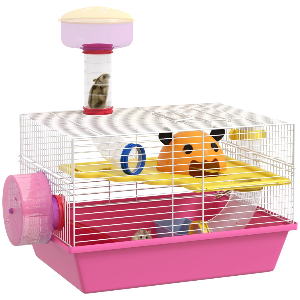 Gabbia per Criceti con Torre Osservazione e Ruota ¨C Zephmum ¨C Rosa 34x27x25 cm