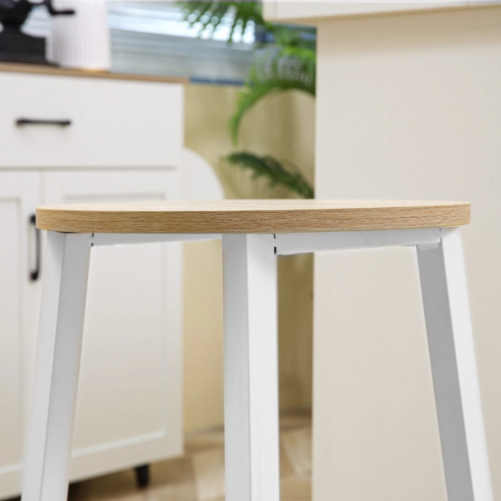 EasyComfort Set 2 Sgabelli da Cucina in Truciolato e Acciaio con Piano Liscio e Poggiapiedi, 32.5x32.5x65 cm, Bianco e Legno