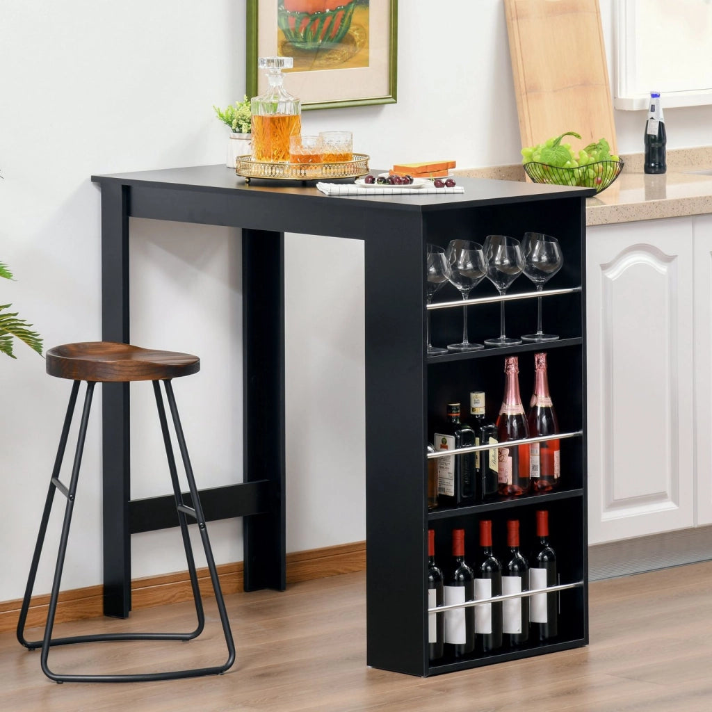 EasyComfort Bancone da Cucina Tavolo Alto con 3 Mensole in Legno, Tavolo da Bar Cucina Arredamento Moderno Casa e Bar, 112x57x106cm, Nero