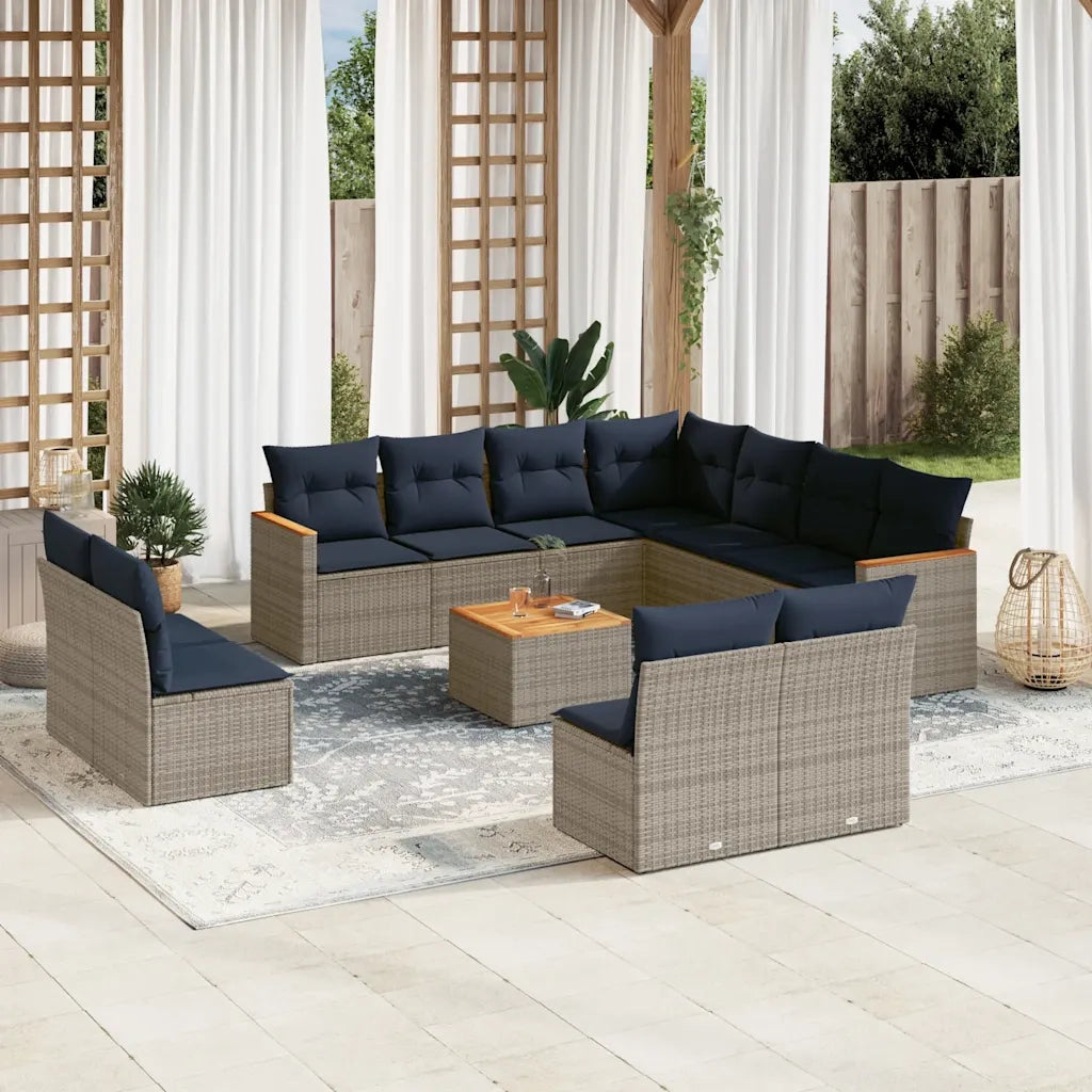 Set Divani da Giardino 12 pz con Cuscini Grigio in Polyrattan 3226096