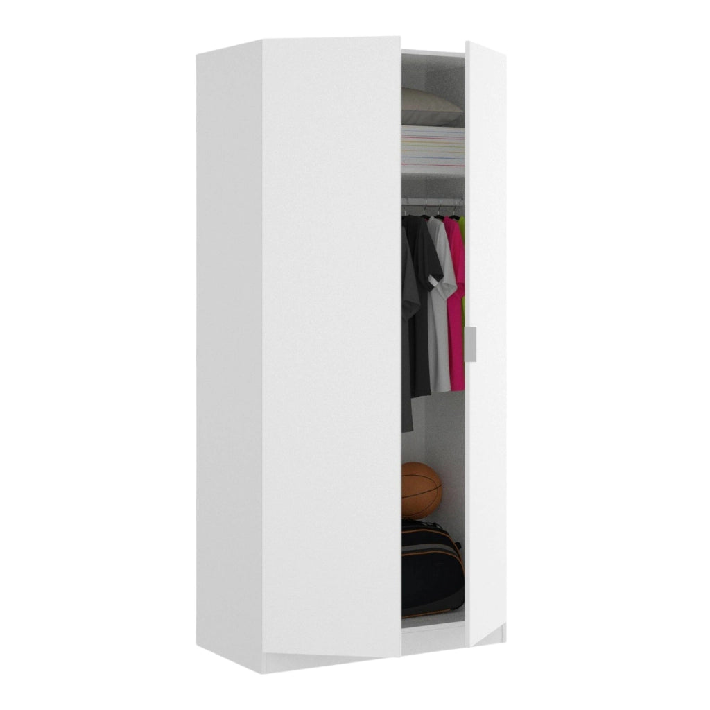 Guardaroba Artu, Mobile appendiabiti per camera da letto, Armadio a 2 ante battenti, 81x52h184 cm, Bianco