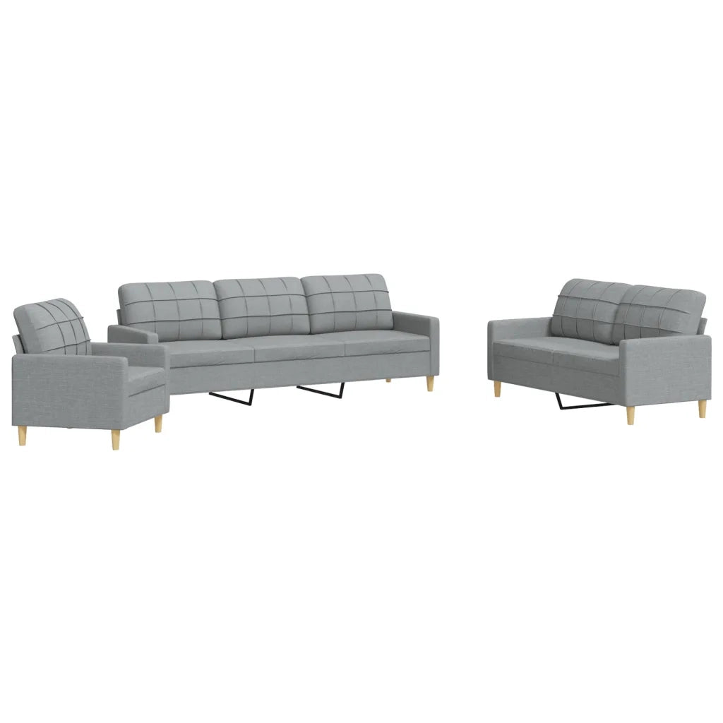 vidaXL Set di Divani 3 pz Grigio Chiaro in Tessuto
