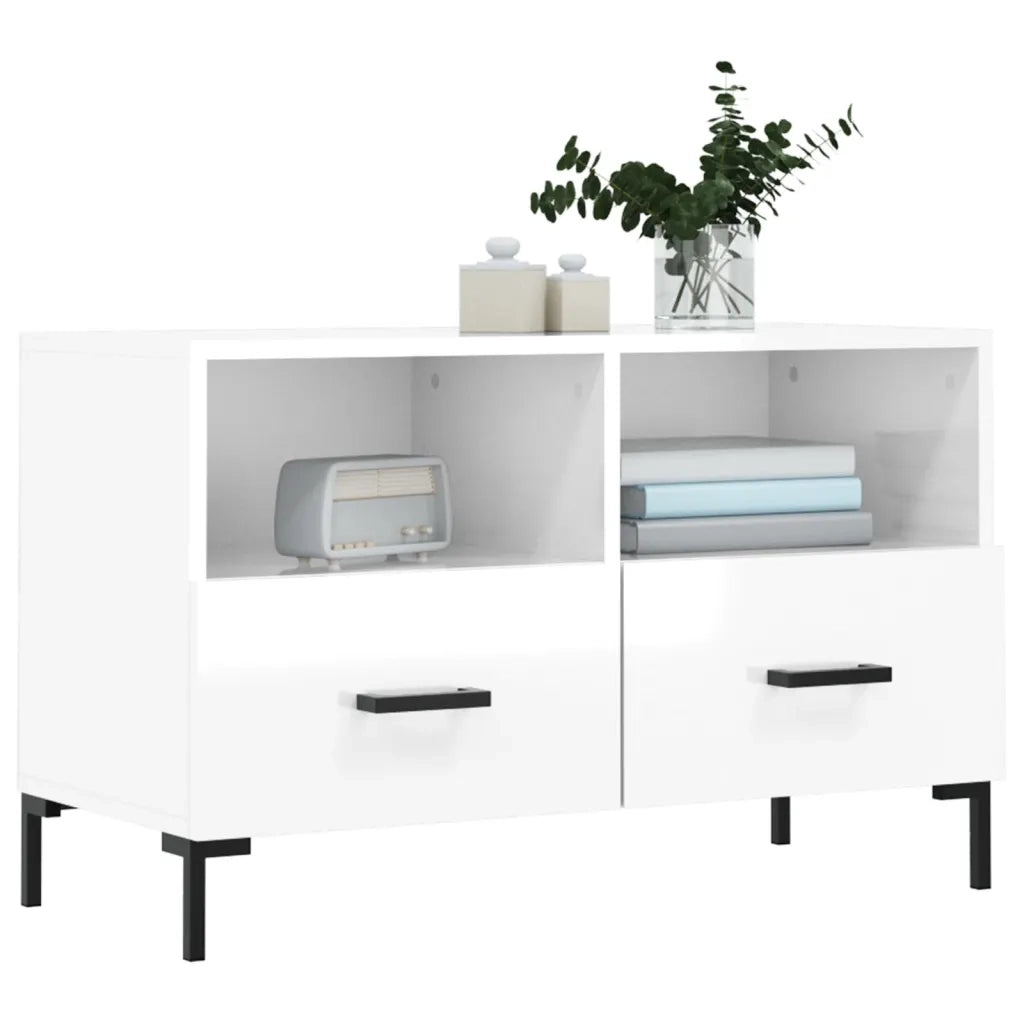 Mobile Porta TV Bianco Lucido 80x36x50 cm in Legno Multistratocod mxl 127891