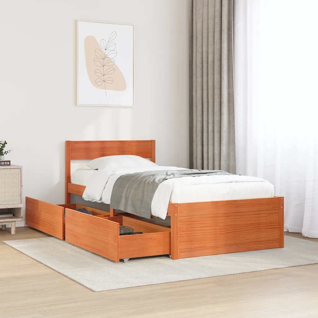 Letto senza Materasso Marrone Cera 90x190 cm in Legno di Pino 846806