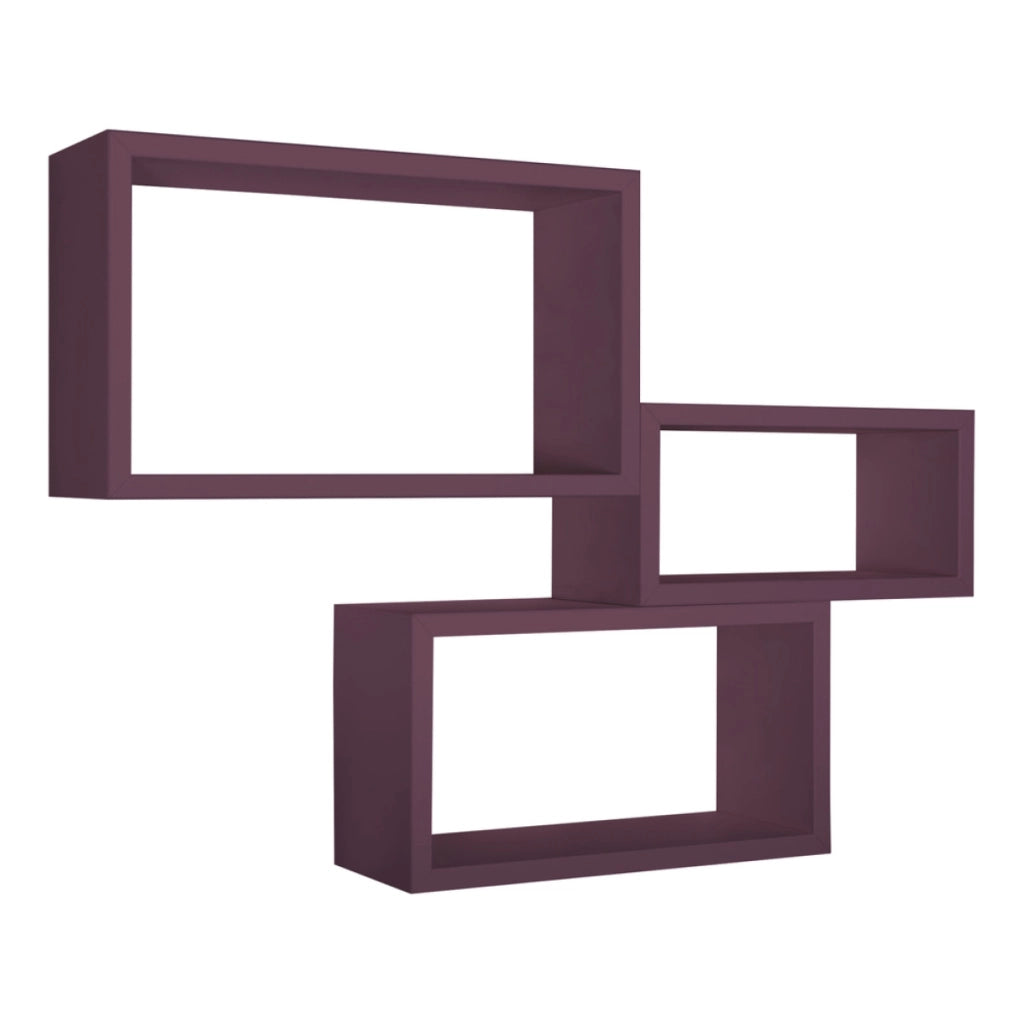 Set di 3 Mensole da Muro Modello TRITTCO. Misure 15.5x45.0x27.0 cm. fInitura  VIOLA MELANZANA - MADE IN ITALY