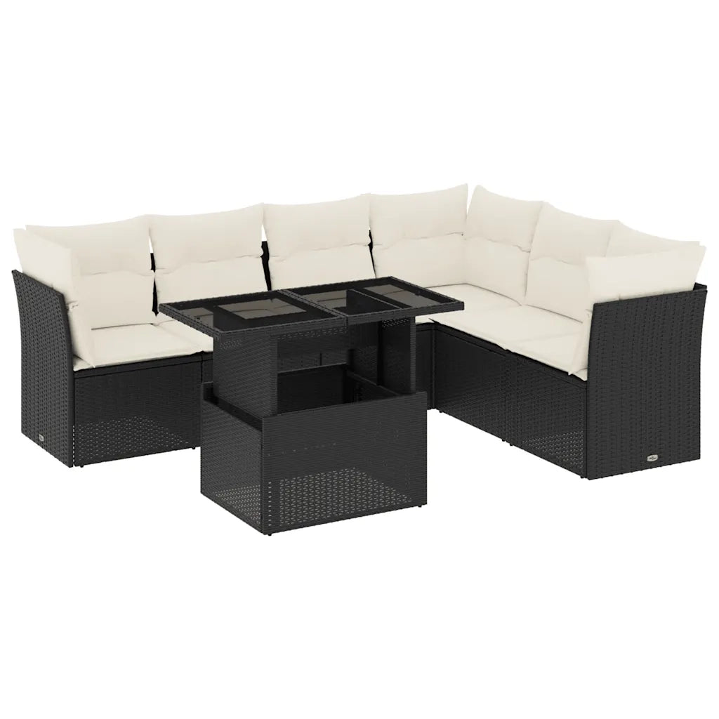 Set Divani da Giardino con Cuscini 7pz Nero Polyrattan
