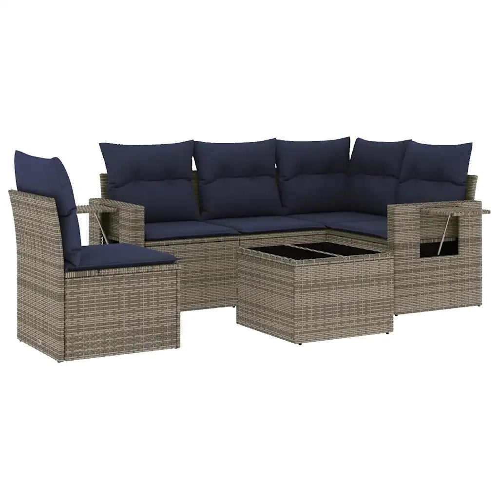Set Divani da Giardino 6 pz con Cuscini Grigio in Polyrattan 3220180