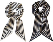 Set da donna classica a strisce stile tradizionale - 2 pezzi sottile lunga sciarpa in imitazione di seta decorativa