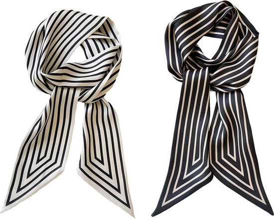 Set da donna classica a strisce stile tradizionale - 2 pezzi sottile lunga sciarpa in imitazione di seta decorativa