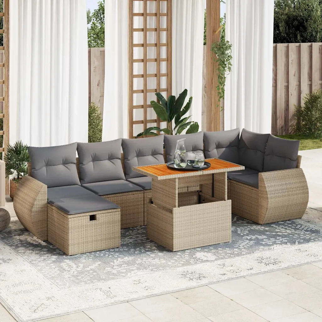 Set Divano da Giardino 5 pz con Cuscini Beige Polyrattan Acacia 3328067