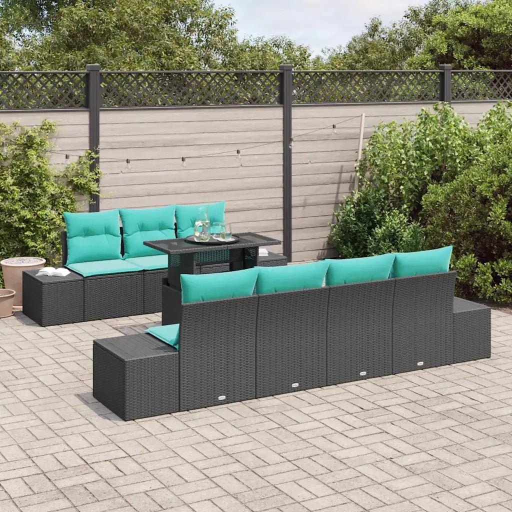 Set Divano da Giardino 8 pz 7-Numero di posti Nero e Turchese 3357869