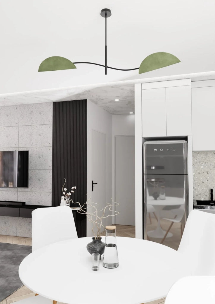Plafoniera Moderna Ares Acciaio Nero Verde 2 Luci E14 Ip20