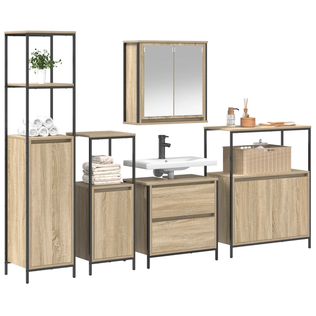 Set di mobili da bagno 5 pezzi in legno ingegnerizzato rovere Sonoma