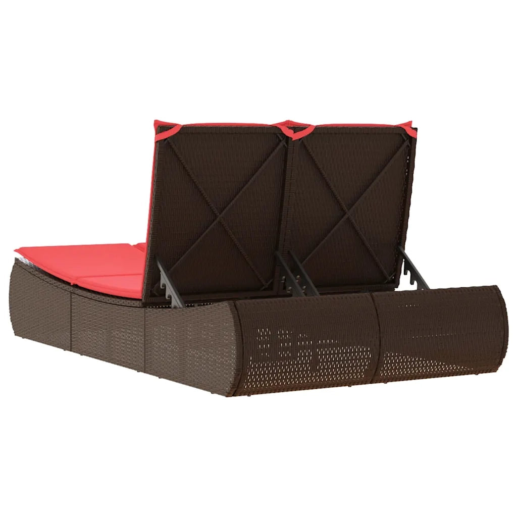 Lettino Prendisole con Cuscini Marrone in Polyrattan 368096