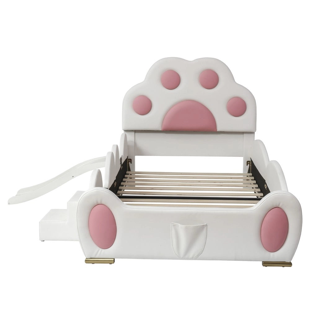 Letto Imbottito Singolo per Bambini con Scivolo ¨C MINIMAL ¨C Bianco e Rosa, 90x200cm