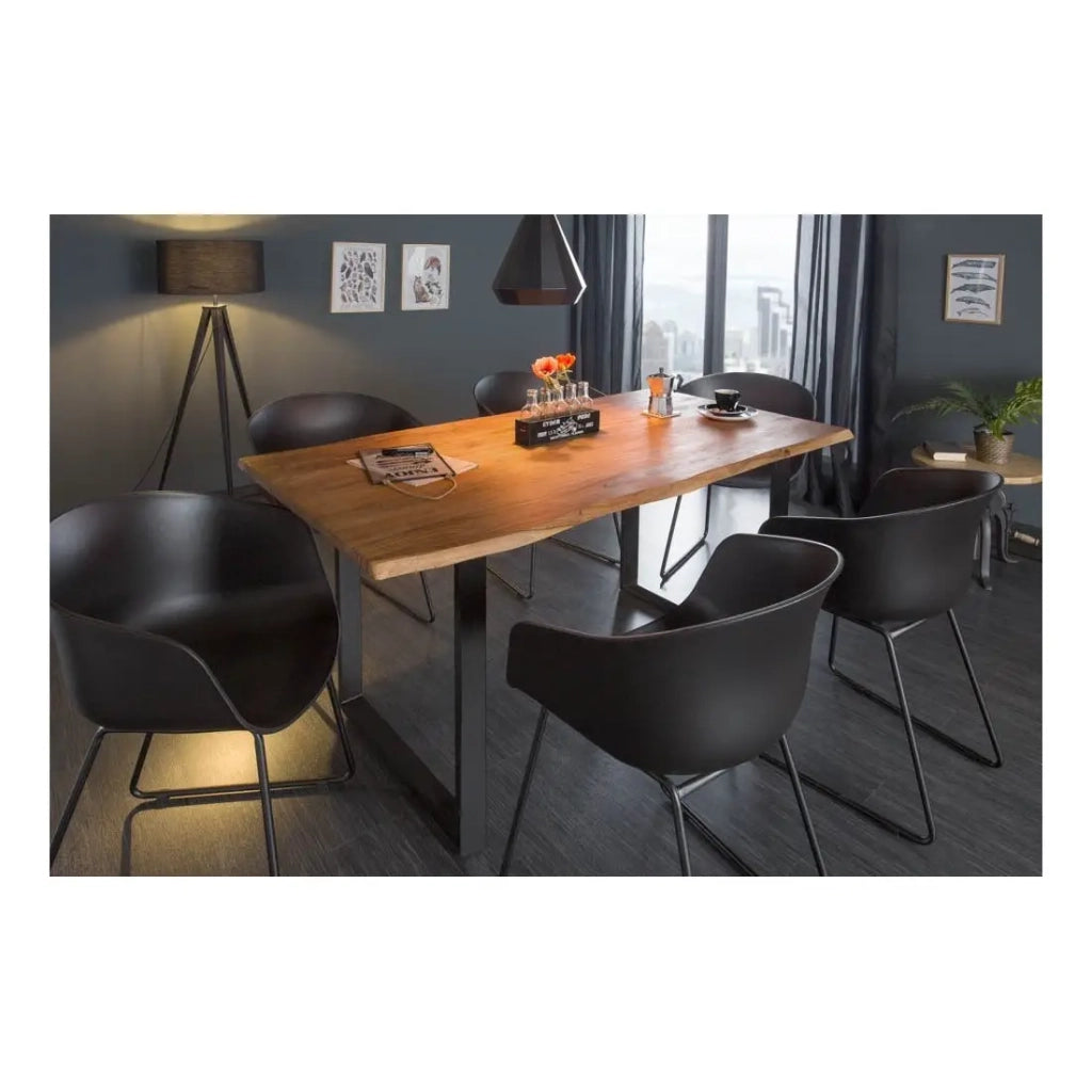 Table ARKAYA 160 cm – Piano in legno di acacia selvatica verniciato e gambe in metallo nero a U – Stile industriale