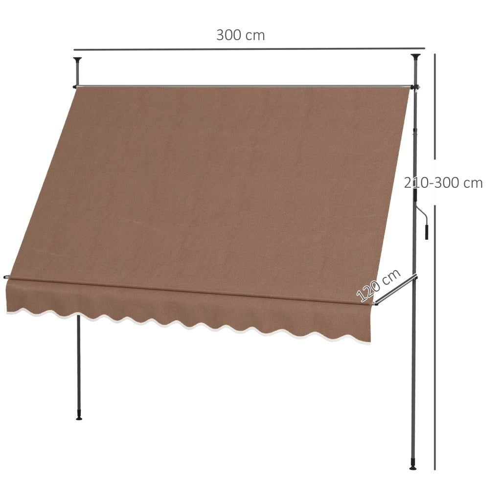 Tenda da Sole Retrattile con Manovella ¨C Xylo ¨C 300x120x210-300 cm Regolabile Impermeabile Marrone