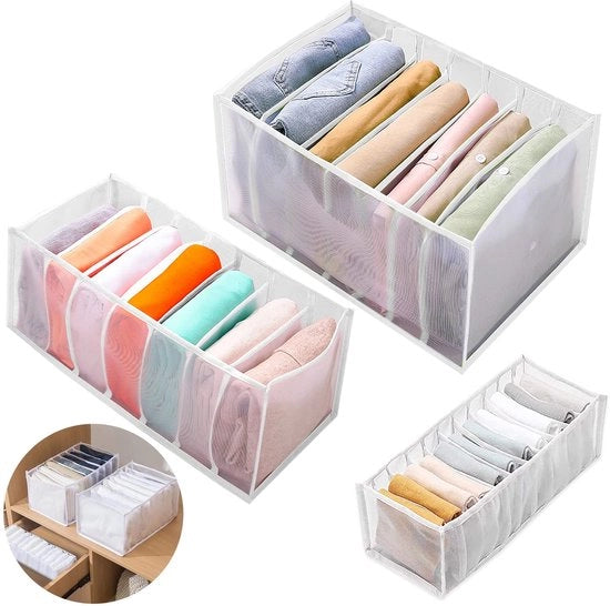 Organizzatore per tre cassetti della cabina armadio, cassetti per pantaloni, cassetti per intimo, contenitore per abiti, scatola di archiviazione per abbigliamento, sistema di organizzazione per la cabina armadio