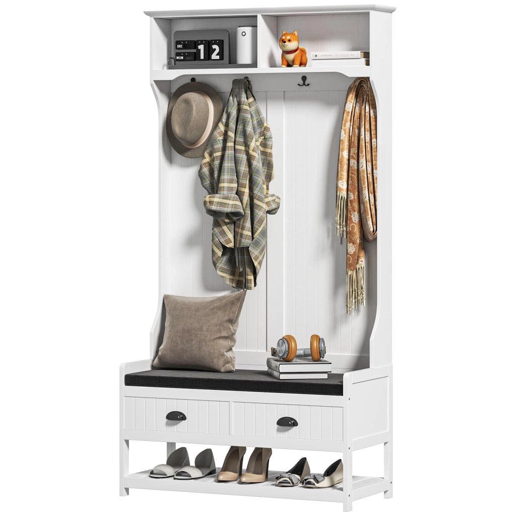 Appendiabiti con Panca Portascarpe ¨C Xylo ¨C Metallo e MDF Bianco e Grigio