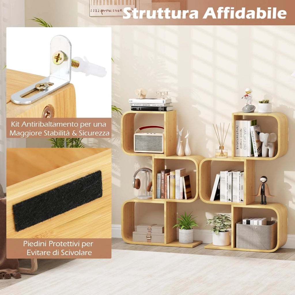 Libreria S a 3 Cubi, Scaffale in Bamboo, Salvaspazio Moderno Piccolo, per Soggiorno, Studio e Ufficio, 61 x 23 x 99 cm, Naturale (3 Livelli)