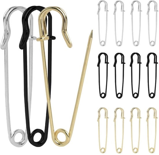 Set di chiodi di sicurezza 70 mm - Pacchetto da 15 grandi chiodi di sicurezza - Punti robusti per stoffe pesanti - Ideali per cucire/serrare - Meccanismo di blocco per sicurezza - Ago con puntina