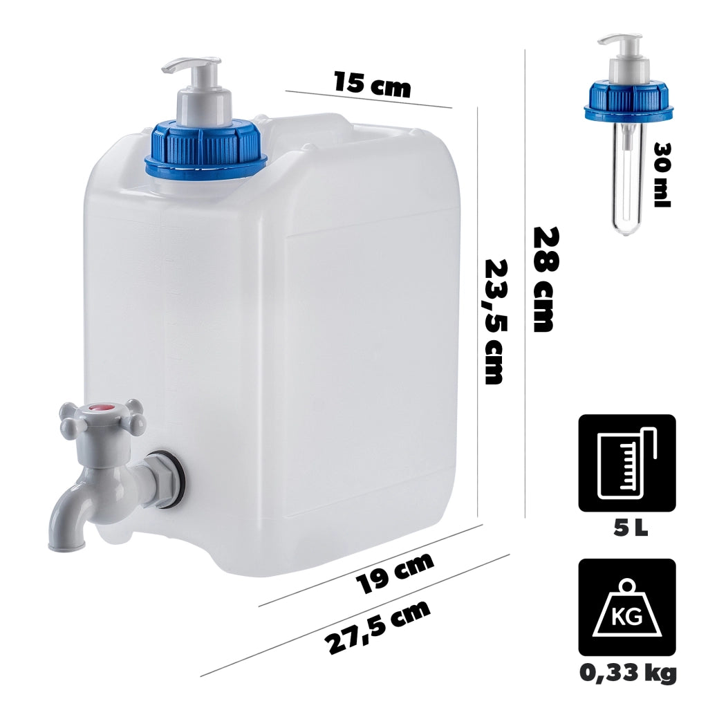 Contenitore per acqua KADAX per lavabo, dispenser di sapone liquido da 5 litri con rubinetto