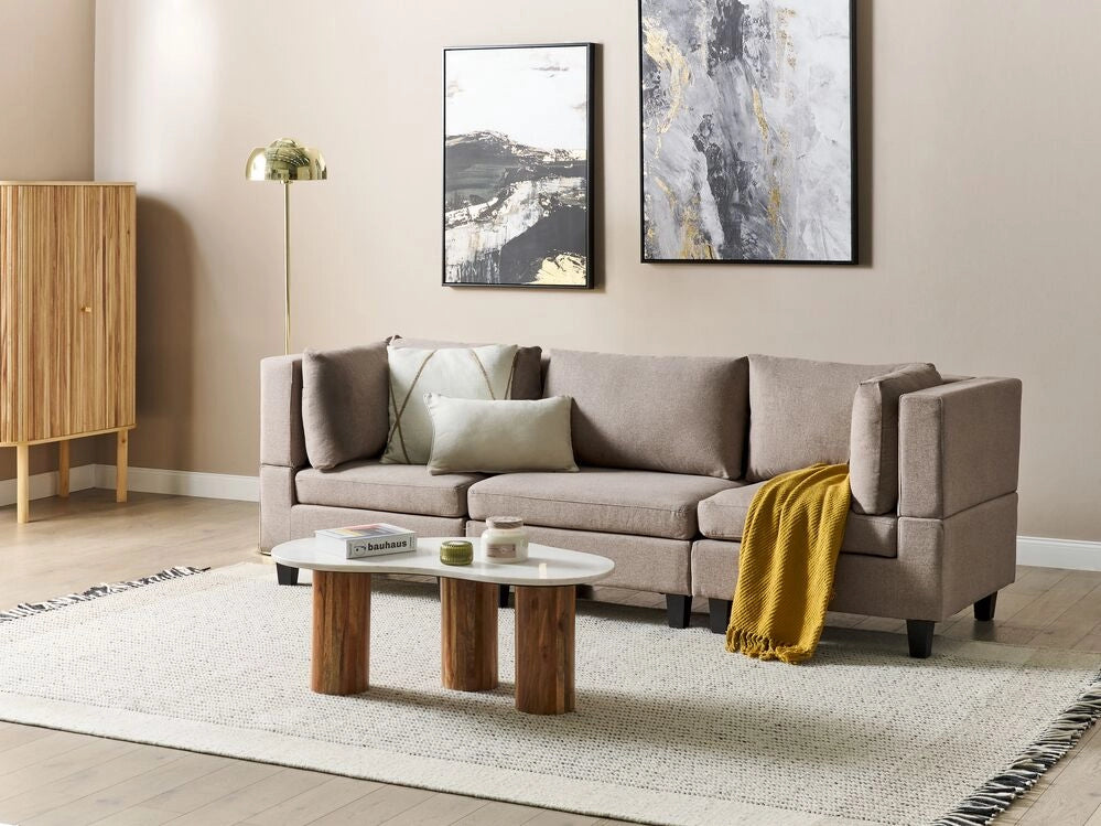 Divano moderno modulare a 3 posti imbottito tessuto poliestere marrone con schienale imbottito stile moderno classico