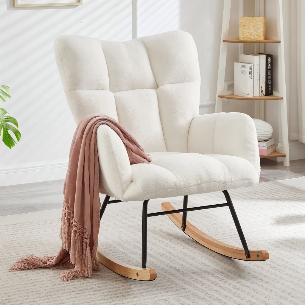 Poltrona a dondolo in poliestere con seduta morbida, struttura stabile e montaggio facile per il relax, bianco 69 × 89 × 101 cm