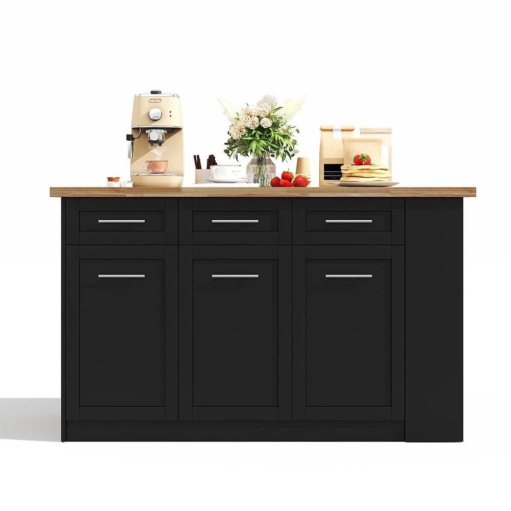 ?lot de cucina multifunzionale - Xylo - 150x96 cm - Nero - Tavola allungabile, piano laminato legno, armadi integrati