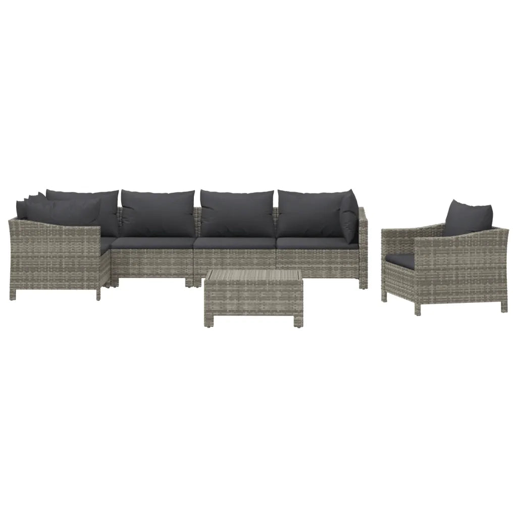 Set Divani da Giardino 7 pz con Cuscini in Polyrattan Grigiocod mxl 124582