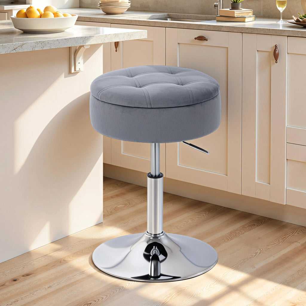 Sgabello da Bar Imbottito con Braccioli e Seduta Girevole ¨C Zephmum ¨C Grigio 39x39x65 cm