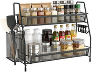 Organizzatore per cucina a due piani, metallico, per lavoro sul piano di lavoro, nero