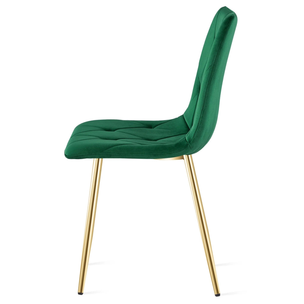 Set di 3 Sedie Libra in Velluto Verde Bosco e Gambe Oro