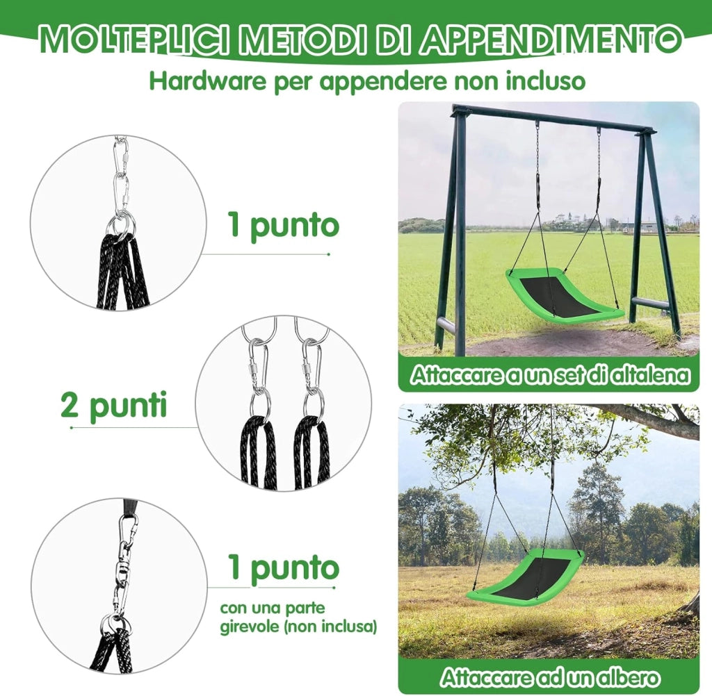 Altalena da Giardino per Bambini, Con Telaio in Metallo, Regolabile in Altezza, Carico Fino a 150 kg, Ideale per Parco, Parco Giochi, Cortile, 80 x 150 cm (Verde)