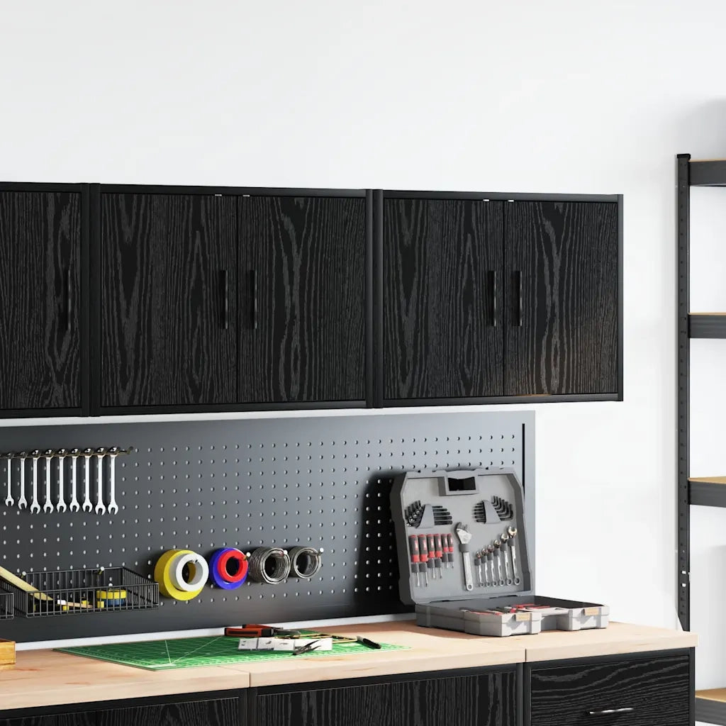 Pensili per Garage 2 pz Neri in Legno Multistrato 860646