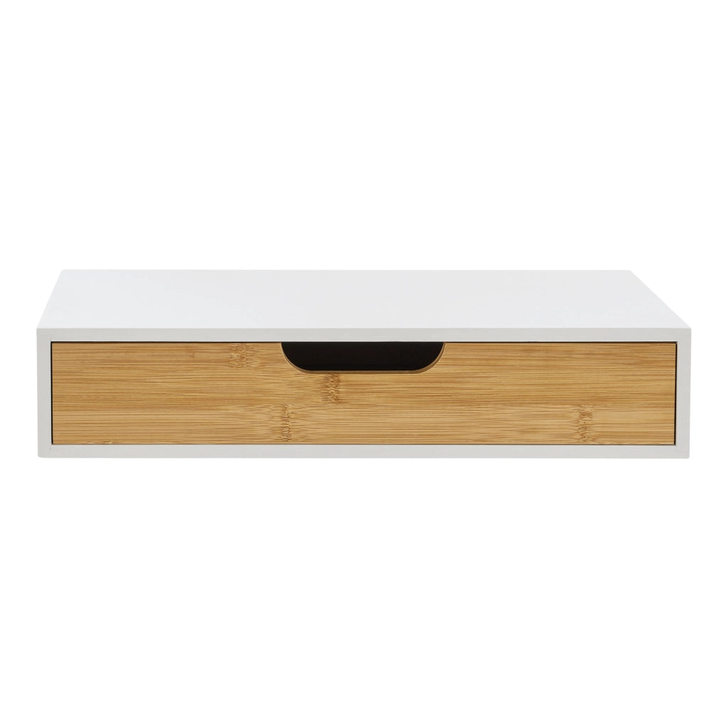 Mensola Bokn con Cassetto Integrato 40 x 24 x 8 cm Bambù Bianco [en.casa]
