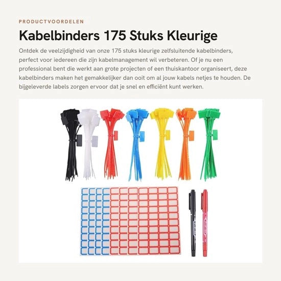 Cable Ties 175 pezzi - Cable Ties Autoadesivi - Cable Ties con Adesivo - Cable Ties Riciclabili - Cable Ties Colorati - Inclusi Etichette - Organizzatore di Cavi