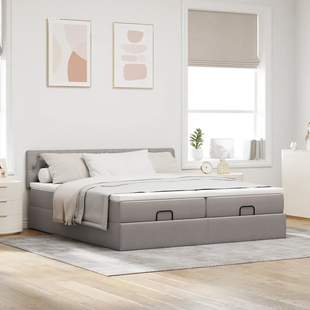 Struttura Letto Pouf con Materassi Tortora 200x200 cm Tessuto 3312875