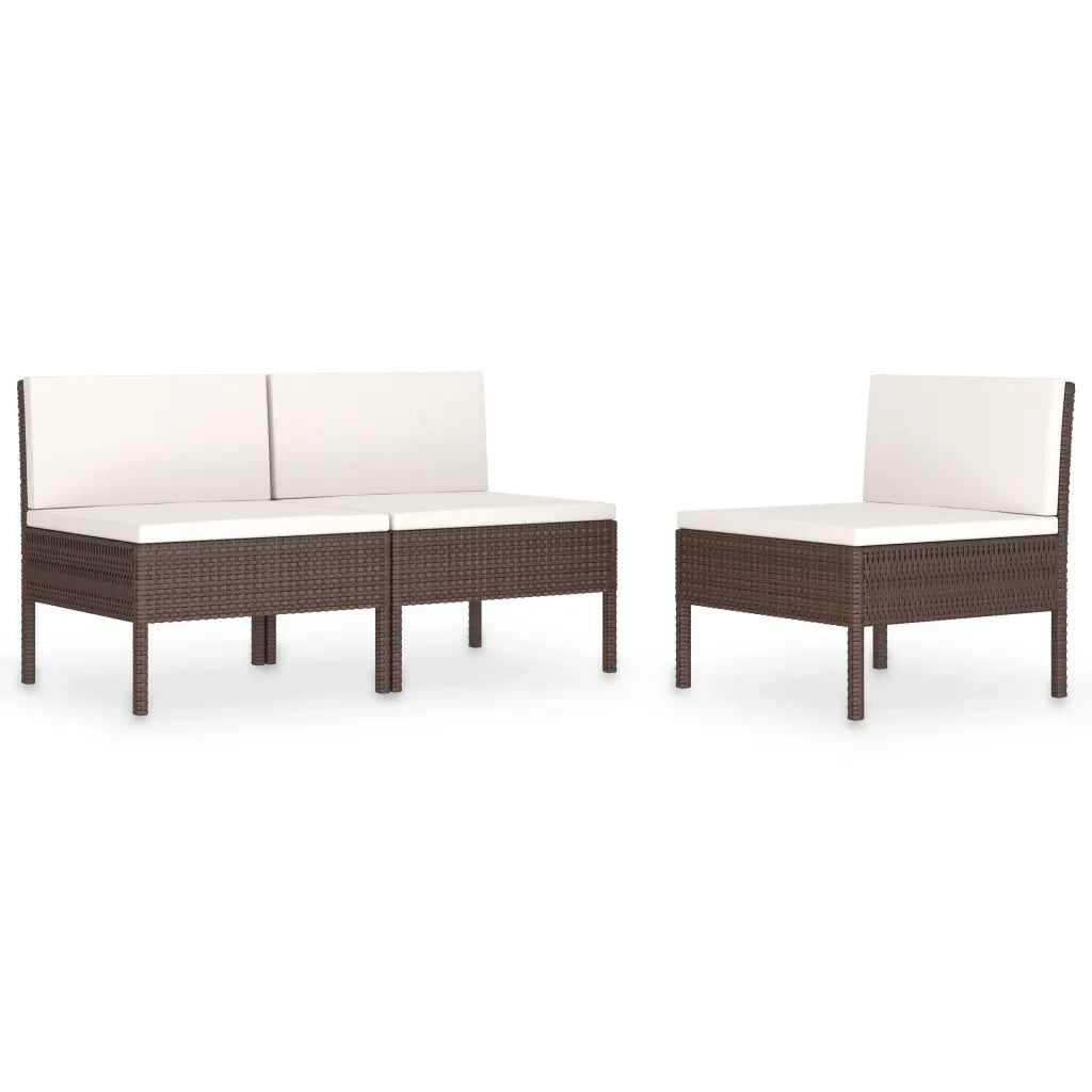 Sedie da Giardino 3 pz con Cuscini in Polyrattan Marroni cod mxl 23067