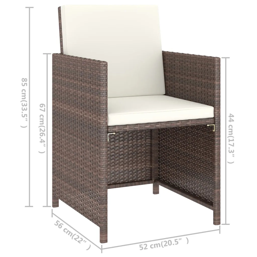 Set da Pranzo da Giardino 6 pz con Cuscini Polyrattan Marrone 43904