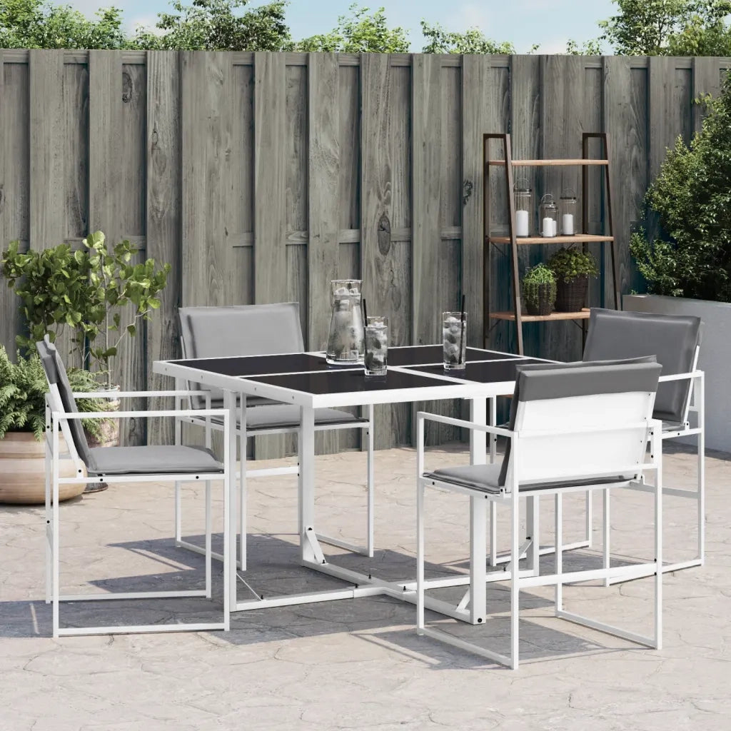 Sedie da Giardino con Cuscini 4 pz | Sedie da Esterno Bianchi Acciaio e Textilene