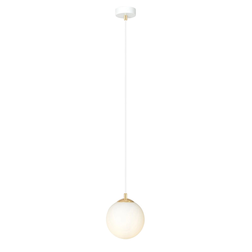 Sospensione Contemporanea Nuada 1 Luce In Acciaio Bianco Sfera Vetro Bianco