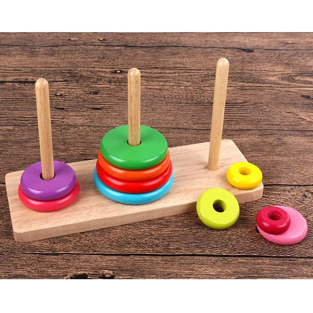 Trade Shop - Torre Di Hanoi Giocattolo Per Bambini Impilatore Blocchi Legno Gioco Educativo -