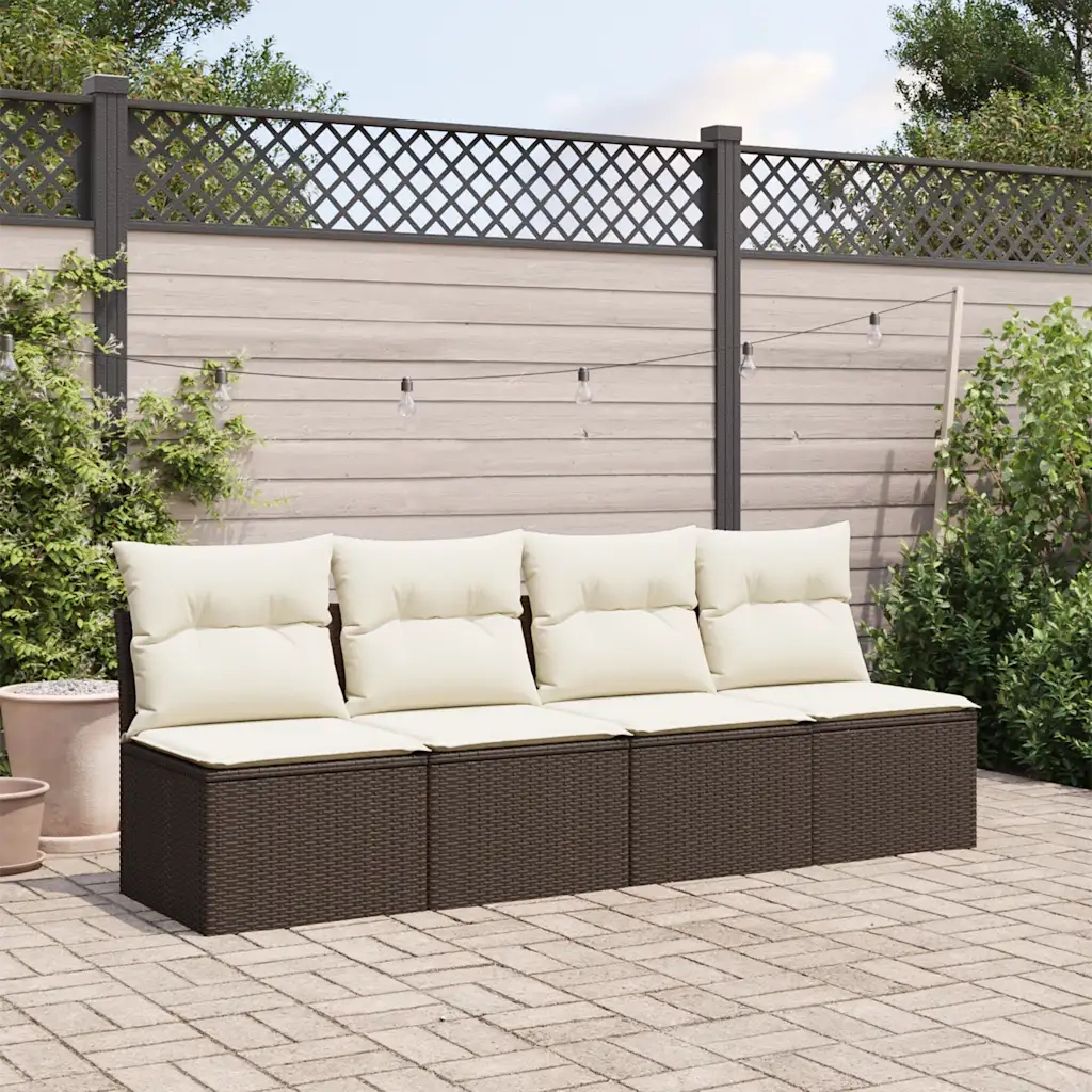 Divano da Giardino a 4 Posti-Sofa da giardino con Cuscini in Polyrattan Marrone