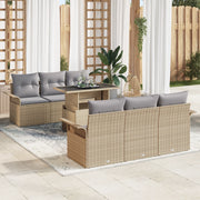 Set Divano Giardino 7 Pezzi con Cuscini Beige in Rattan PE